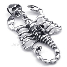 Herrhalsband Med Titanhänge Och Dödskalle Och Skorpion (Gratis Kedja)