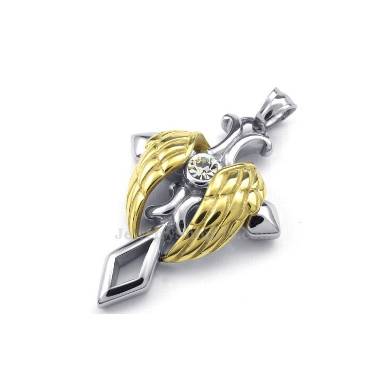 Halsband Med Hänge I Titan Med Kors Och Änglavingar I Guld (Gratis Kedja) Halsband Med Hänge I Titan Med Kors Och Änglavingar I Guld (Gratis Kedja)