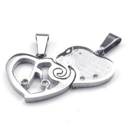 Silver Titan Par Hjärtanhänge Halsband (Gratis Kedja) (Ett Par)