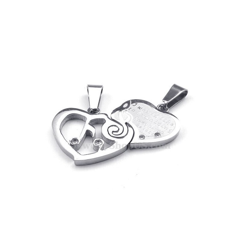 Silver Titan Par Hjärtanhänge Halsband (Gratis Kedja) (Ett Par) Silver Titan Par Hjärtanhänge Halsband (Gratis Kedja) (Ett Par)