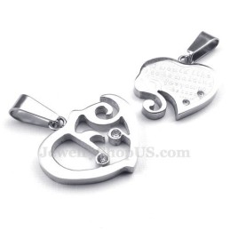 Silver Titan Par Hjärtanhänge Halsband (Gratis Kedja) (Ett Par)