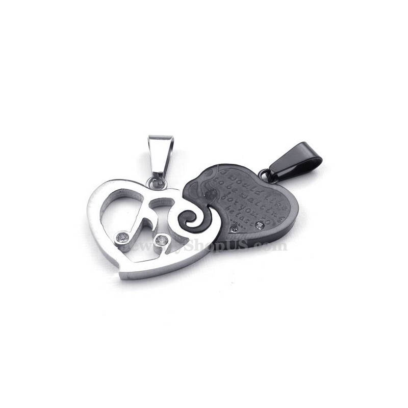 Silver & Svart Titan Parhalsband Med Hjärtanhänge (Gratis Kedja) (Ett Par) Silver & Svart Titan Parhalsband Med Hjärtanhänge (Gratis Kedja) (Ett Par)