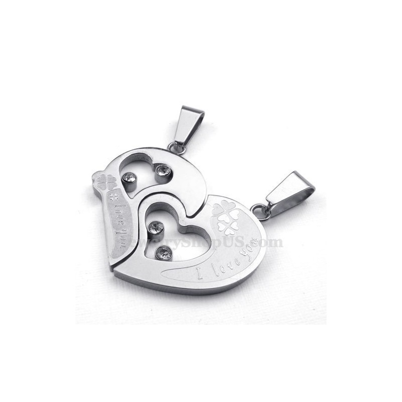Silver Titan Par Hjärtanhänge Halsband (Gratis Kedja) (Ett Par) Silver Titan Par Hjärtanhänge Halsband (Gratis Kedja) (Ett Par)
