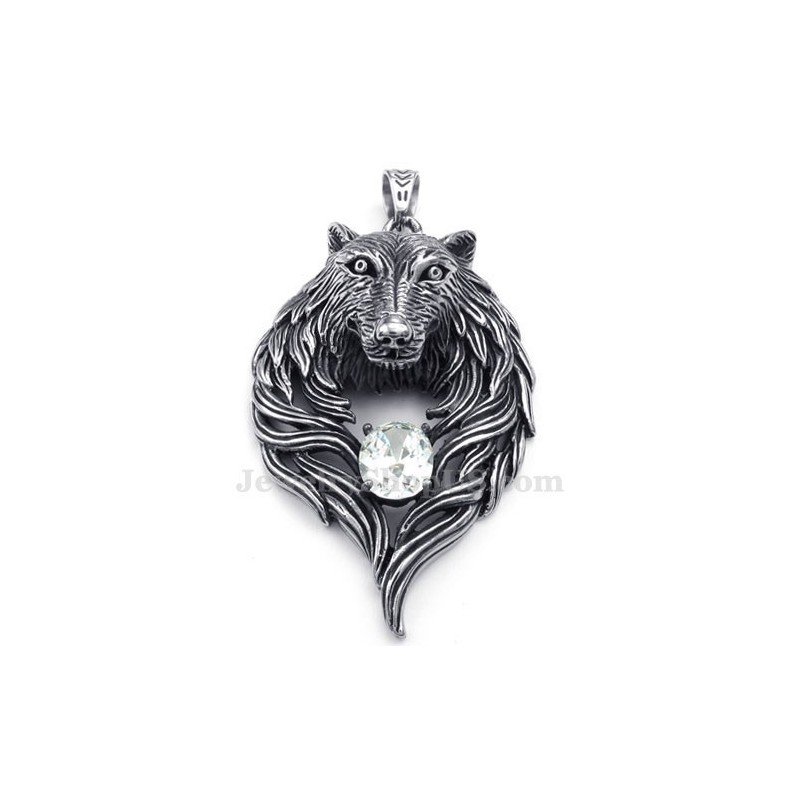 Halsband Med Vitt Zirkonhänge I Titan Med Varg (Gratis Kedja) Halsband Med Vitt Zirkonhänge I Titan Med Varg (Gratis Kedja)