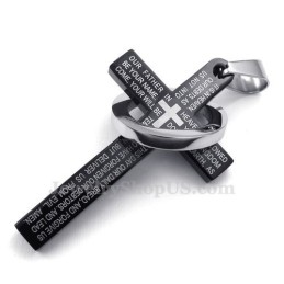 Halsband Med Svart Kors I Titan Med Bibelvers (Gratis Kedja)