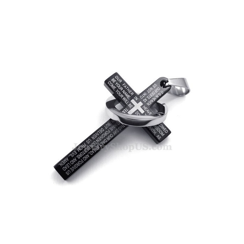 Halsband Med Svart Kors I Titan Med Bibelvers (Gratis Kedja) Halsband Med Svart Kors I Titan Med Bibelvers (Gratis Kedja)