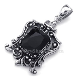 Halsband Med Svart Zirkon Och Titanhänge (Gratis Kedja)