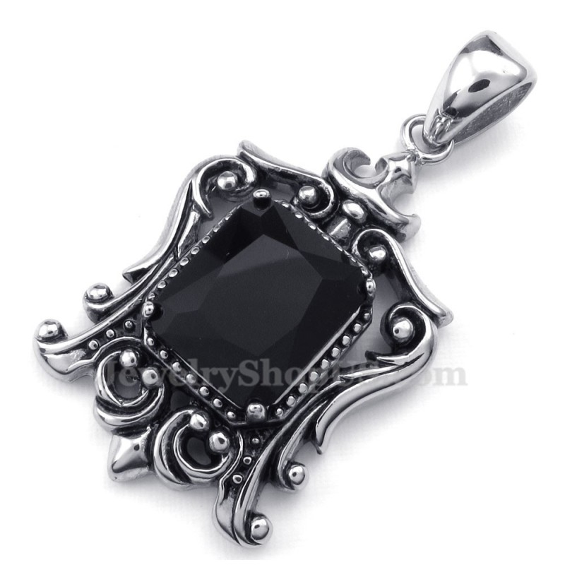 Halsband Med Svart Zirkon Och Titanhänge (Gratis Kedja)