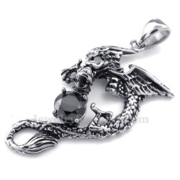 Halsband Med Svart Zirkon Och Titanpterosauriehänge (Gratis Kedja)