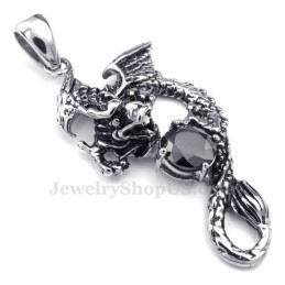 Halsband Med Svart Zirkon Och Titanpterosauriehänge (Gratis Kedja)