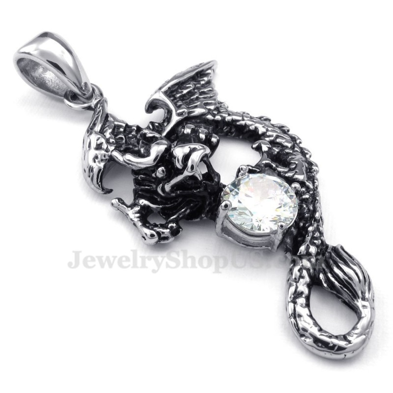 Halsband Med Hänge I Vit Zirkon I Titan Med Pterosaurier (Gratis Kedja) Halsband Med Hänge I Vit Zirkon I Titan Med Pterosaurier (Gratis Kedja)