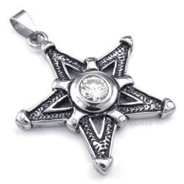 Halsband Med Vitt Zirkon-Hänge I Titan Med Lyckostjärna (Gratis Kedja)