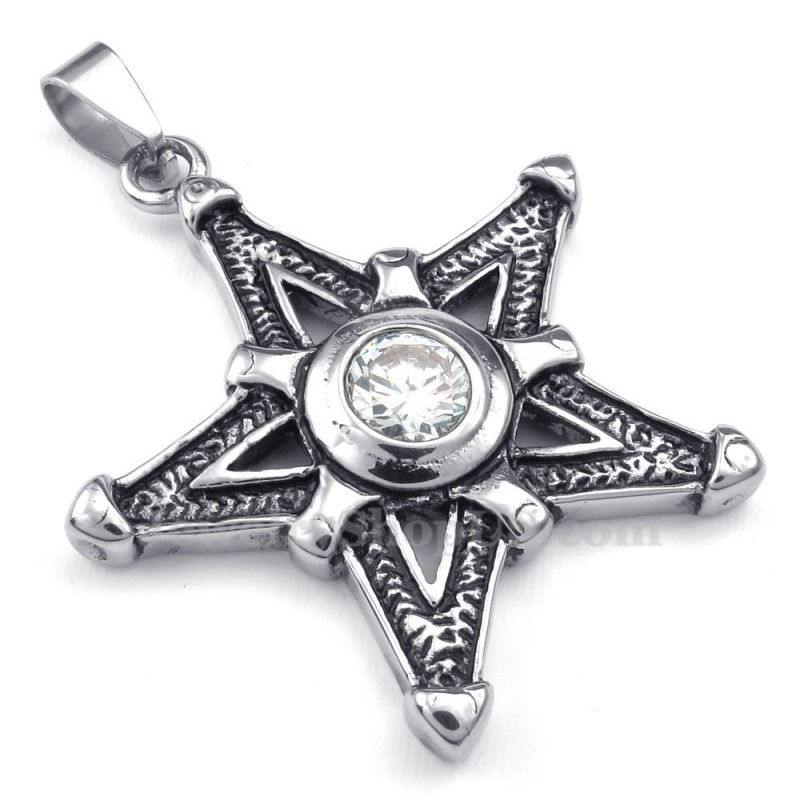 Halsband Med Vitt Zirkon-Hänge I Titan Med Lyckostjärna (Gratis Kedja) Halsband Med Vitt Zirkon-Hänge I Titan Med Lyckostjärna (Gratis Kedja)
