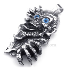 Titanhalsband Med Blå Ögon Och Dödskallehänge (Gratis Kedja)