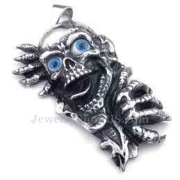 Titanhalsband Med Blå Ögon Och Dödskallehänge (Gratis Kedja)