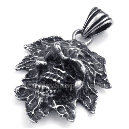 Halsband Med Titanskalle Och Trädblad (Gratis Kedja)