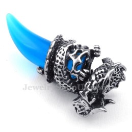 Blått Titanhalsband Med Draketandhänge (Gratis Kedja)