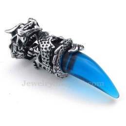 Blått Titanhalsband Med Draketandhänge (Gratis Kedja)