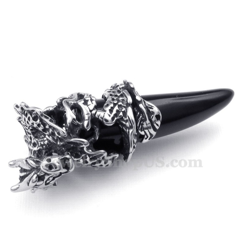 Halsband Med Svart Titanhänge I Draktand (Gratis Kedja) Halsband Med Svart Titanhänge I Draktand (Gratis Kedja)