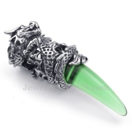 Halsband Med Grönt Titanhänge I Draketand (Gratis Kedja)