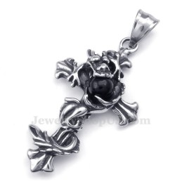Halsband Med Svart Pärla Och Kors I Titan Med Drakemotiv (Gratis Kedja)