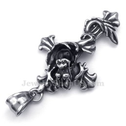Halsband Med Svart Pärla Och Kors I Titan Med Drakemotiv (Gratis Kedja)