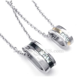Halsband Med Hänge I Vit Zirkon Och Titancirklar För Par (Gratis Kedja) (Ett Par)