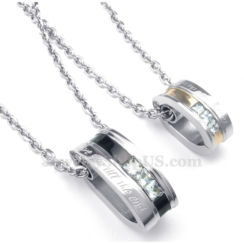 Halsband Med Hänge I Vit Zirkon Och Titancirklar För Par (Gratis Kedja) (Ett Par) Halsband Med Hänge I Vit Zirkon Och Titancirklar För Par (Gratis Kedja) (Ett Par)