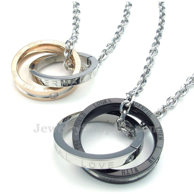 Titan-Halsband Med Sammankopplade Cirklar Och Hänge För Par (Gratis Kedja) (Ett Par) Titan-Halsband Med Sammankopplade Cirklar Och Hänge För Par (Gratis Kedja) (Ett Par)