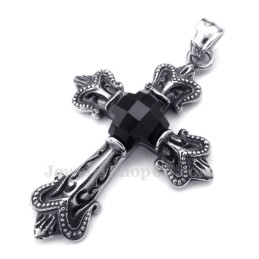 Halsband Med Svart Zirkonkors Och Titanhänge (Gratis Kedja)