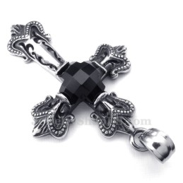 Halsband Med Svart Zirkonkors Och Titanhänge (Gratis Kedja)