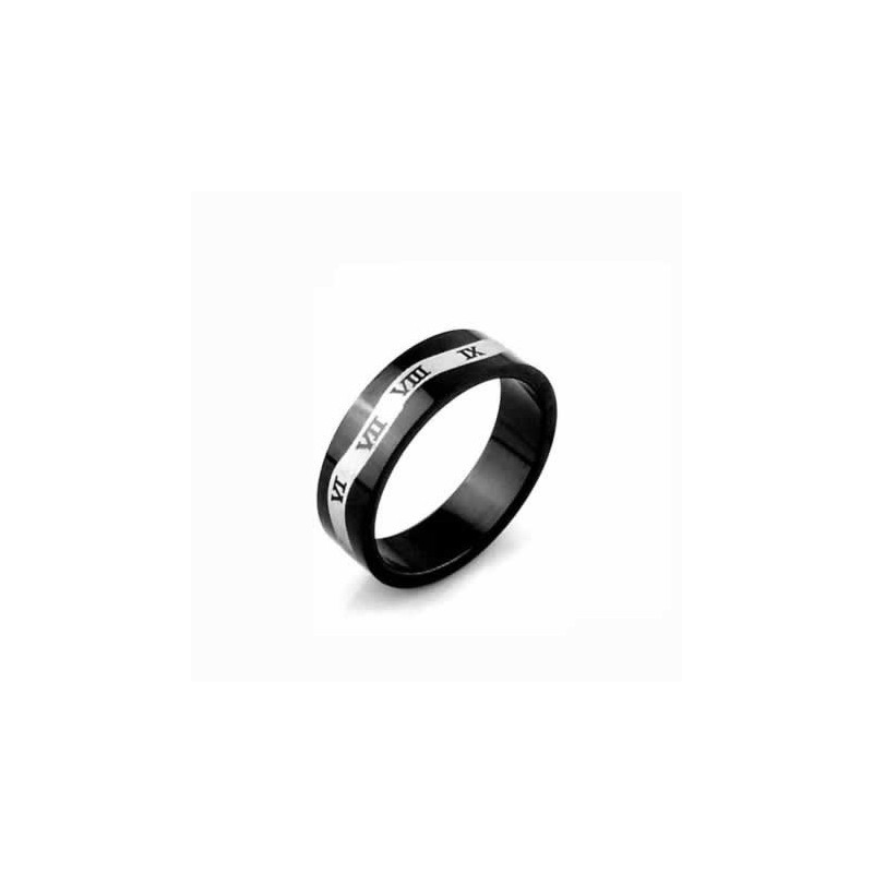 Romerska Siffror Våg Herr 6 Mm Svart Titanring Romerska Siffror Våg Herr 6 Mm Svart Titanring