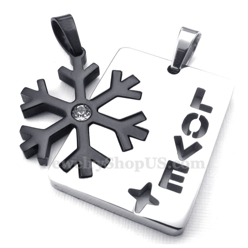 Titansvart Snöflinghalsband För Par (Gratis Kedja) (Ett Par) Titansvart Snöflinghalsband För Par (Gratis Kedja) (Ett Par)