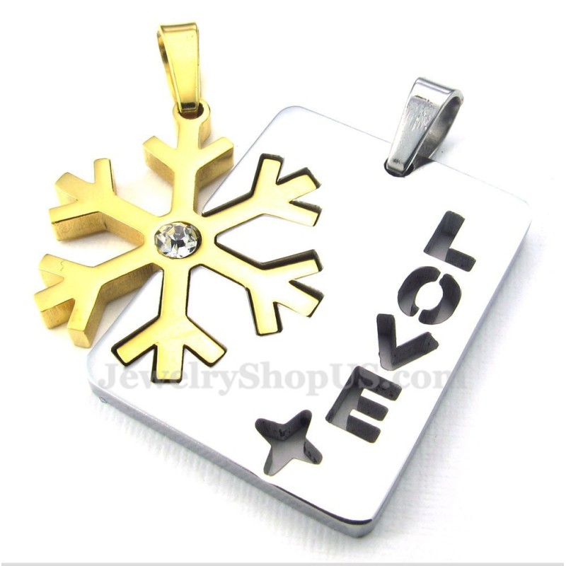 Halsband Med Snöflingor I Titan Och Guld För Par (Gratis Kedja) (Ett Par) Halsband Med Snöflingor I Titan Och Guld För Par (Gratis Kedja) (Ett Par)