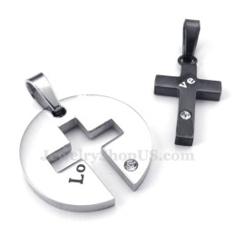 Titanhalsband Med Svart Kors Och Hänge För Par (Gratis Kedja) (Ett Par)