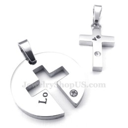 Titan Silver Kors Par Hänge Halsband (Gratis Kedja) (Ett Par)