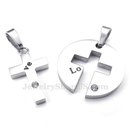 Titan Silver Kors Par Hänge Halsband (Gratis Kedja) (Ett Par)