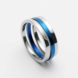 Herrring I Blå Och Silverfärgad Titan På 6 Mm