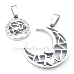 Titan Silver Måne Och Stjärnor Par Halsband Med Hänge (Gratis Kedja) (Ett Par)