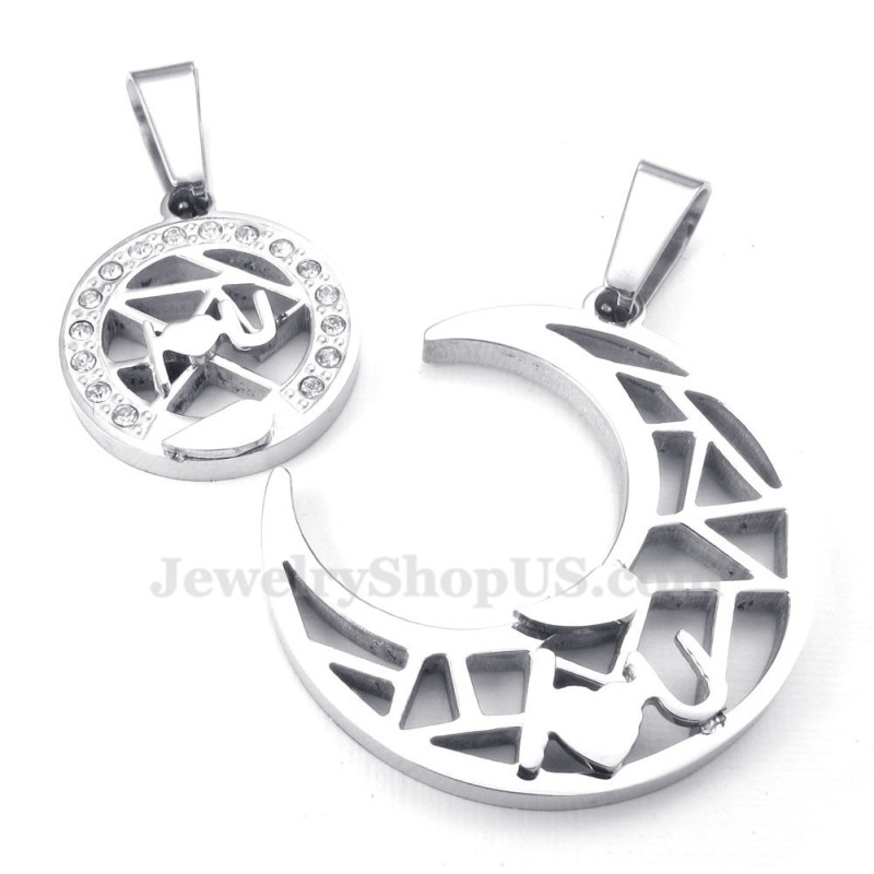 Titan Silver Måne Och Stjärnor Par Halsband Med Hänge (Gratis Kedja) (Ett Par) Titan Silver Måne Och Stjärnor Par Halsband Med Hänge (Gratis Kedja) (Ett Par)