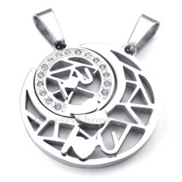Titan Silver Måne Och Stjärnor Par Halsband Med Hänge (Gratis Kedja) (Ett Par)