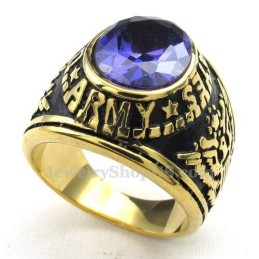Guld Titanring Med Blå Zirkon
