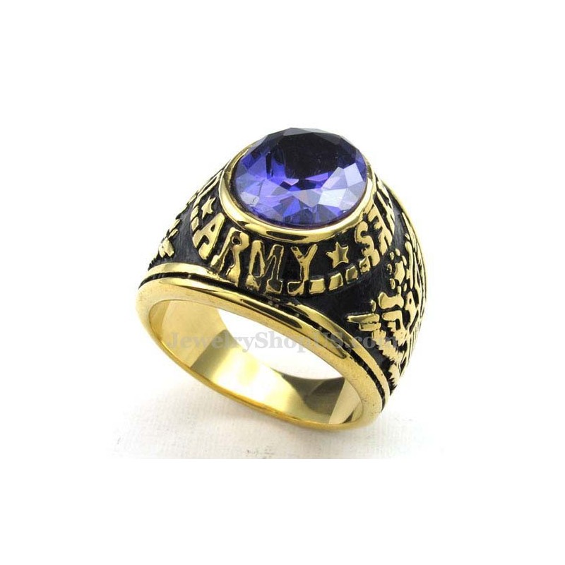 Guld Titanring Med Blå Zirkon Guld Titanring Med Blå Zirkon
