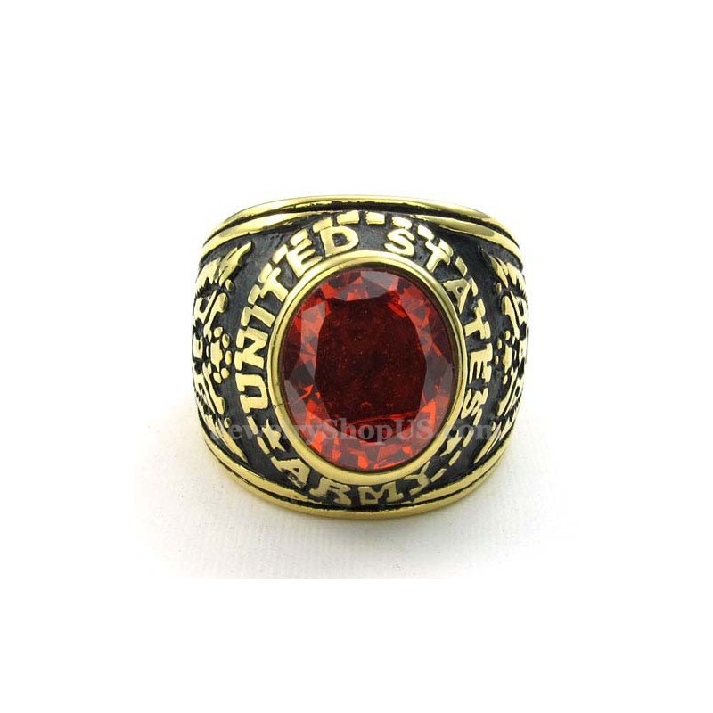 Guld Titanring Med Röd Zirkon Guld Titanring Med Röd Zirkon