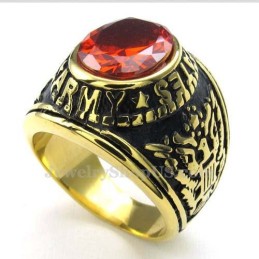 Guld Titanring Med Röd Zirkon