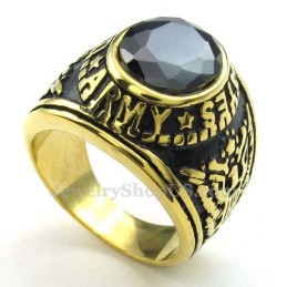 Guld Titanring Med Svart Zirkon