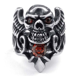 Titanring Med Skallevinge Och Röd Zirkon
