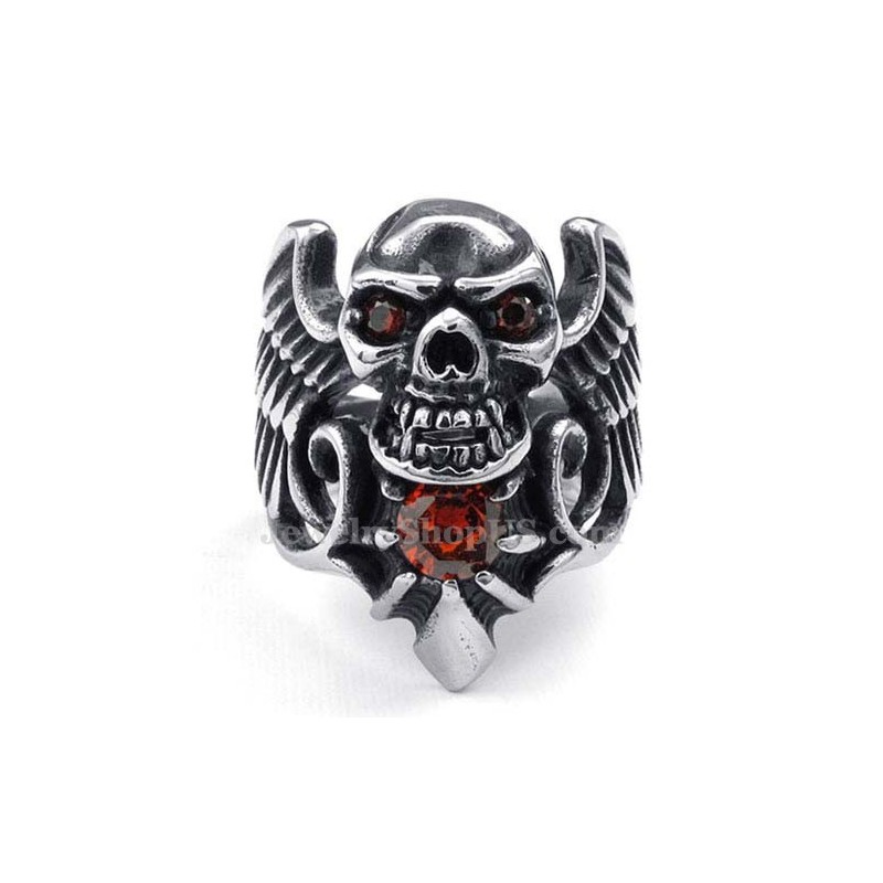 Titanring Med Skallevinge Och Röd Zirkon Titanring Med Skallevinge Och Röd Zirkon