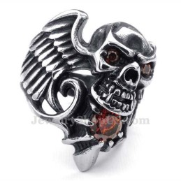 Titanring Med Skallevinge Och Röd Zirkon