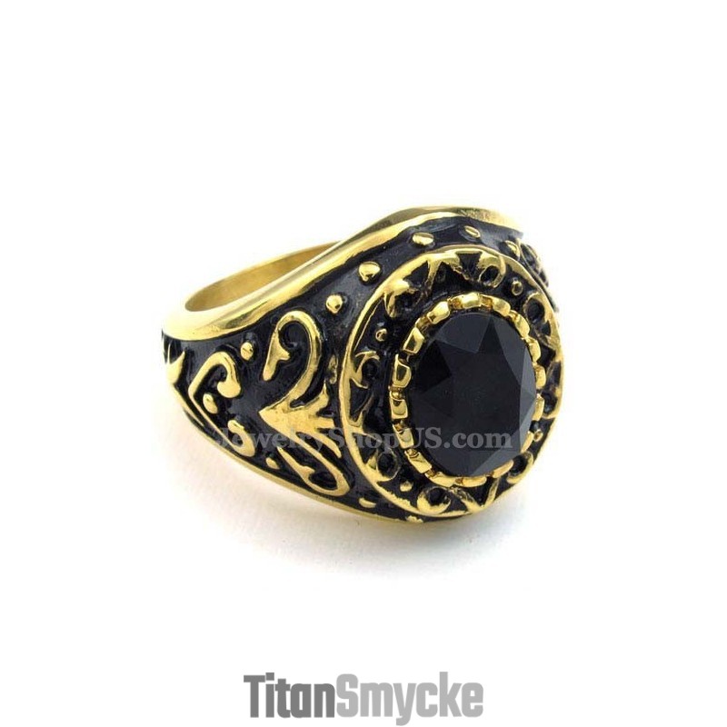 Guld Titanring Med Svart Zirkon Guld Titanring Med Svart Zirkon